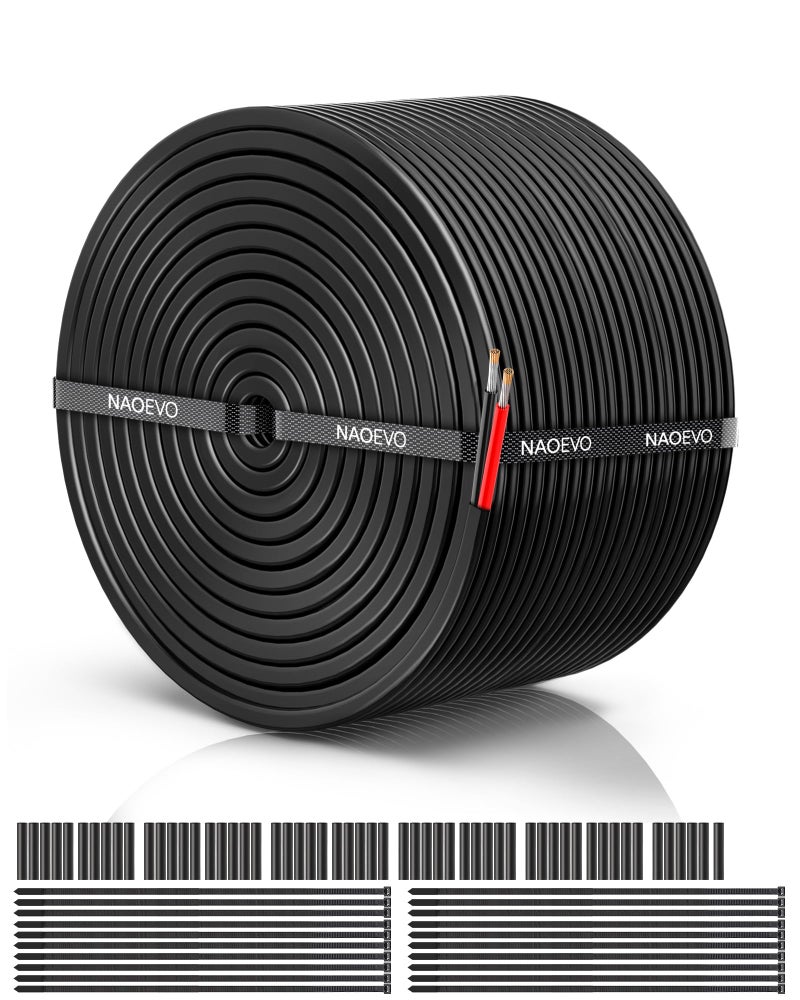 NAOEVO 18 Gauge Wire 2 Conductor Electrical Wire, 18 AWG Stranded PVC Cord, 12V Low Voltage/Tinned Copper/Flexible Cable for Automotive Wiring, Lamp Cord, Marine Cable (100FT) - Image 1