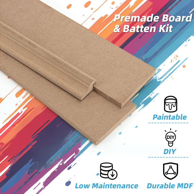 Art3d Premade Board and Batten Paintable Wainscoting Kit, MDF Accent Wall Panel for Kitchen Bedroom Living Room Home Decor Covers 94.5 x 54 in. Molding Trim Slat with Edge Strip - Image 5