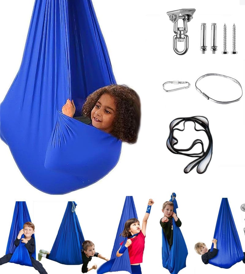 Aokitec Sensory Swing for Kids with Special Needs, Indoor Kids Swing Cuddle Hammock Chair Adjustable Aerial Swing for Children with Autism, ADHD, Asperger, Sensory Integration(Blue) - Image 1