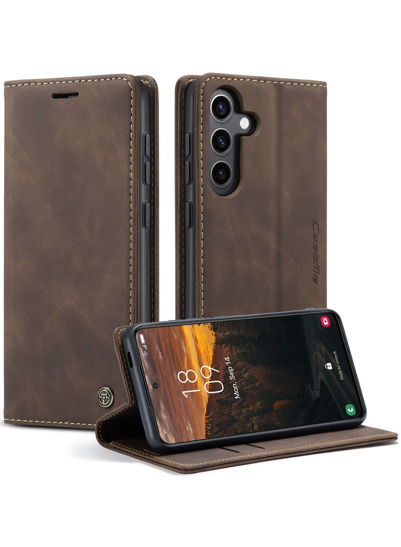 CaseMe For Samsung Galaxy S24 FE Cover, Soft PU Leather Shockproof Mobile Phone Wallet Case, Full Body Protective Flip Cover Magnetic Adsorption Back Cover - Image 1