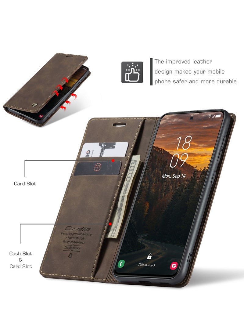 CaseMe For Samsung Galaxy S24 FE Cover, Soft PU Leather Shockproof Mobile Phone Wallet Case, Full Body Protective Flip Cover Magnetic Adsorption Back Cover - Image 2