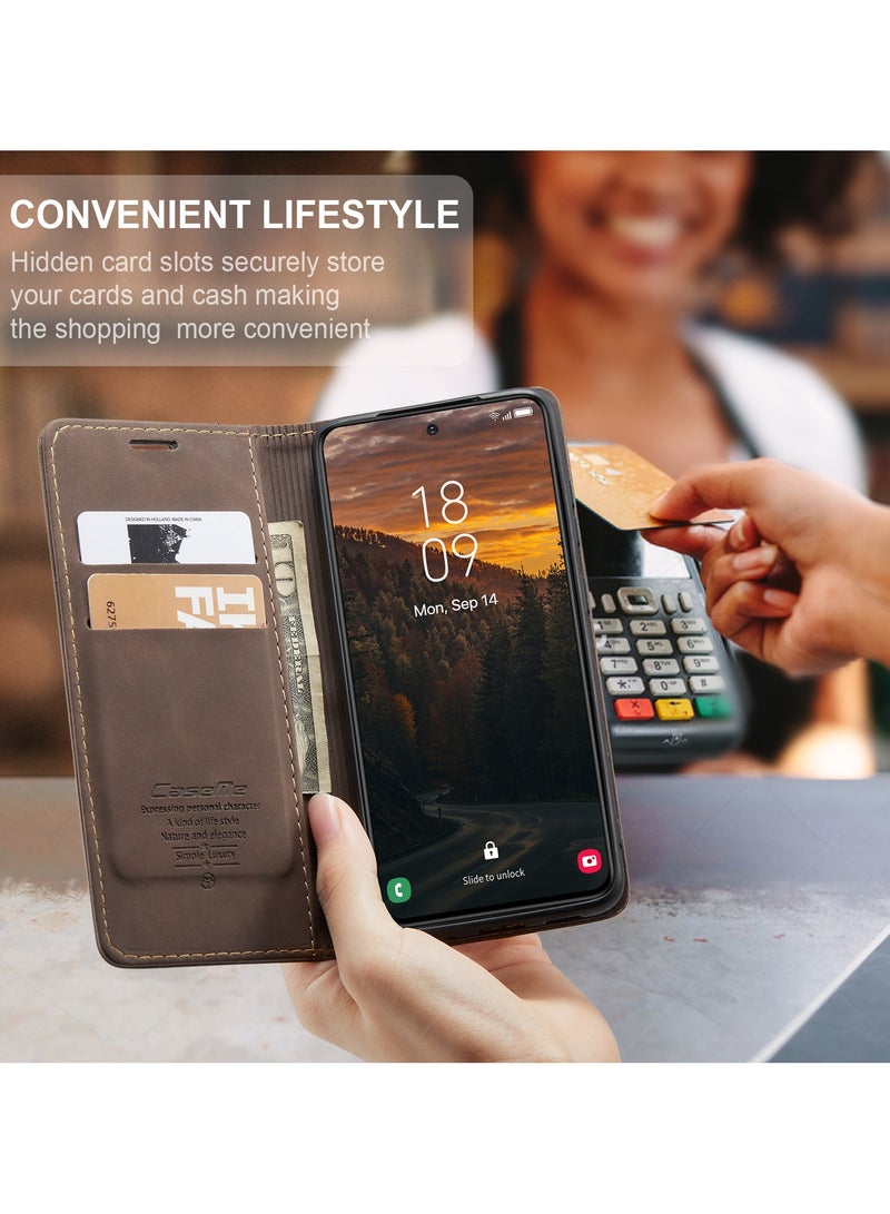 CaseMe For Samsung Galaxy S24 FE Cover, Soft PU Leather Shockproof Mobile Phone Wallet Case, Full Body Protective Flip Cover Magnetic Adsorption Back Cover - Image 4