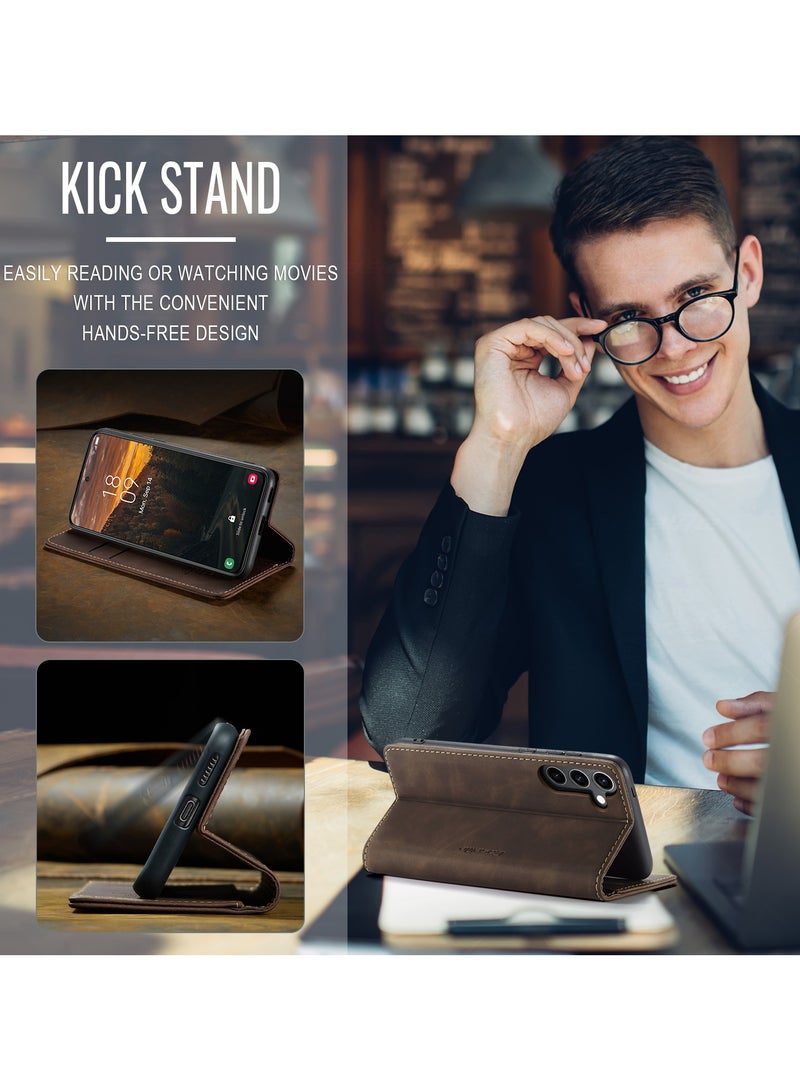 CaseMe For Samsung Galaxy S24 FE Cover, Soft PU Leather Shockproof Mobile Phone Wallet Case, Full Body Protective Flip Cover Magnetic Adsorption Back Cover - Image 5