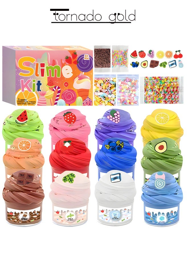 تورنيدو جولد الزبدة الوحل 12 قطعة من الطين الملون DIY مجموعة مثالية للحفلات العطرية طرية ناعمة غير لاصقة تخفيف الضغط الهدايا الوحل للأولاد والبنات - Image 1