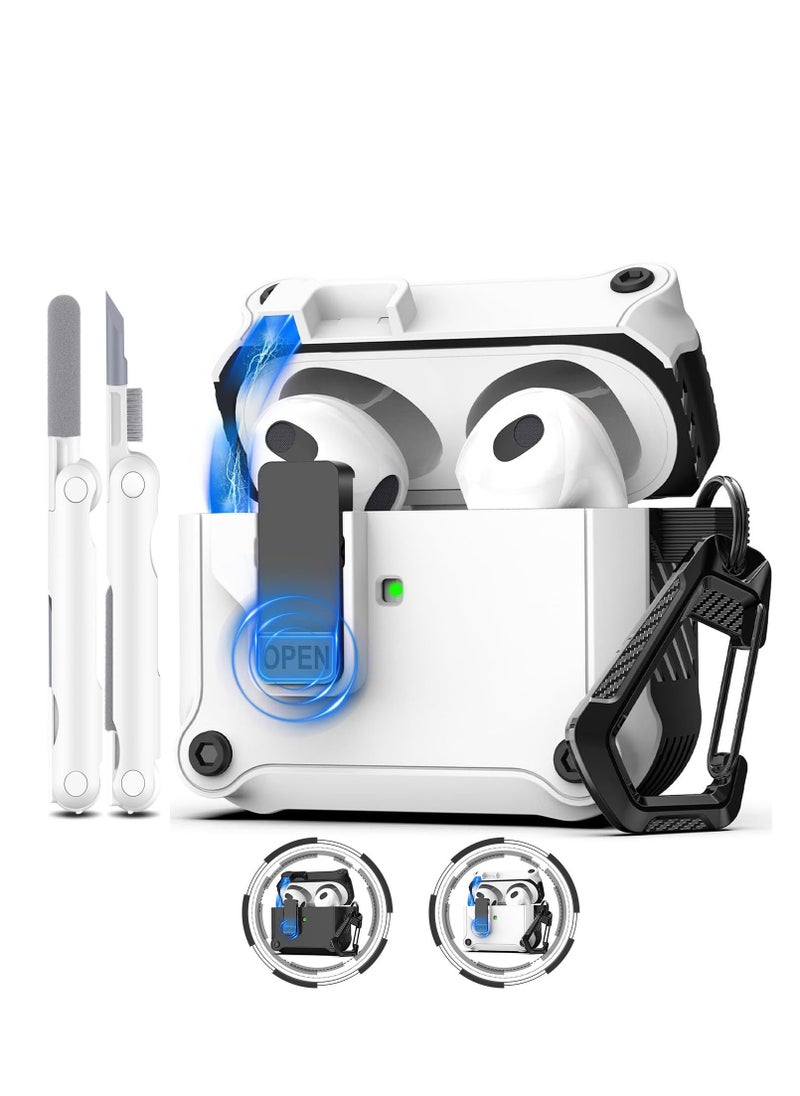 أنيوغرو - متوافق مع الذكور والإناث airpods 4 كم واقية ، تنطبق على الجيل الرابع من airpods 2024 كم واقية التلقائي قفل قفل أمان غطاء ، مع تنظيف كيت و keychain الجبهة أدى مرئية بيضاء - Image 1