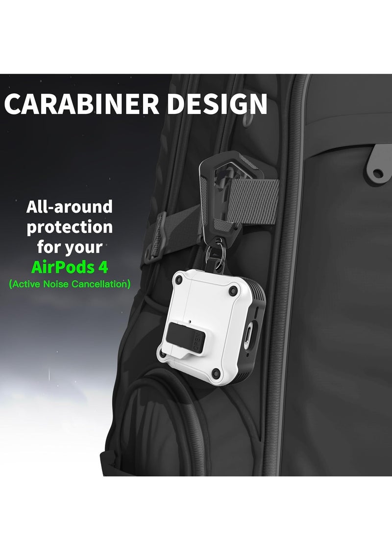 أنيوغرو - متوافق مع الذكور والإناث airpods 4 كم واقية ، تنطبق على الجيل الرابع من airpods 2024 كم واقية التلقائي قفل قفل أمان غطاء ، مع تنظيف كيت و keychain الجبهة أدى مرئية بيضاء - Image 1