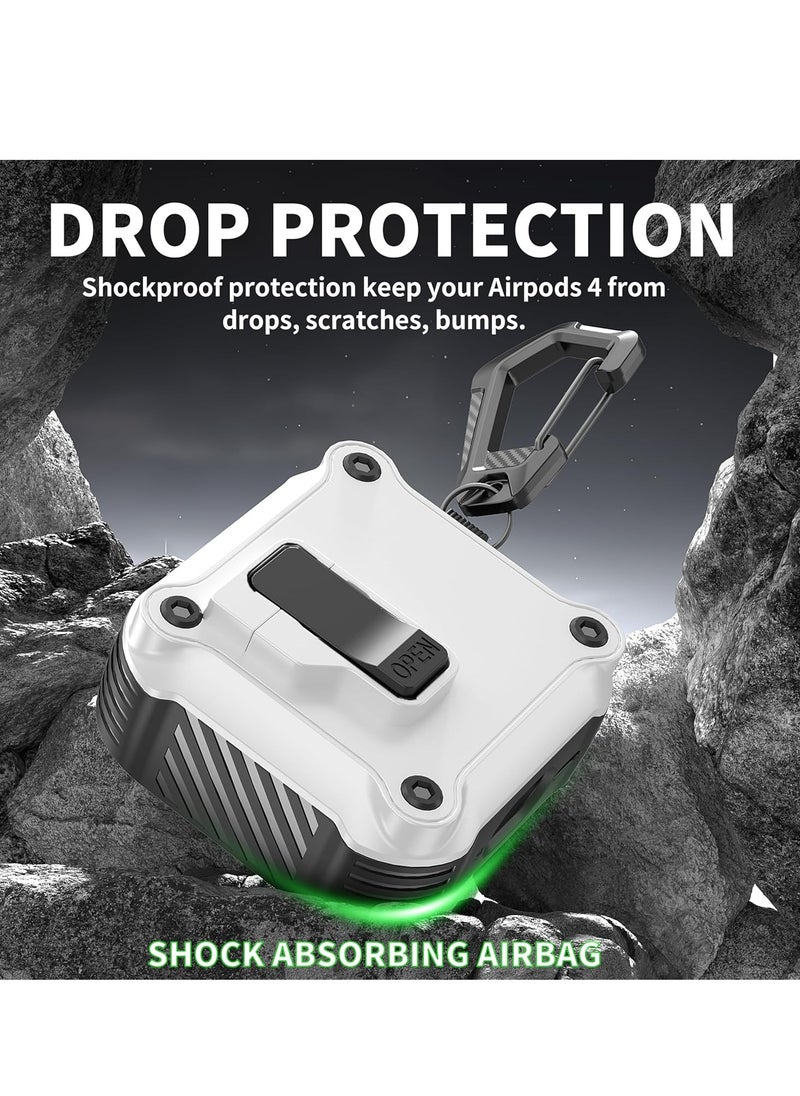 أنيوغرو - متوافق مع الذكور والإناث airpods 4 كم واقية ، تنطبق على الجيل الرابع من airpods 2024 كم واقية التلقائي قفل قفل أمان غطاء ، مع تنظيف كيت و keychain الجبهة أدى مرئية بيضاء - Image 1