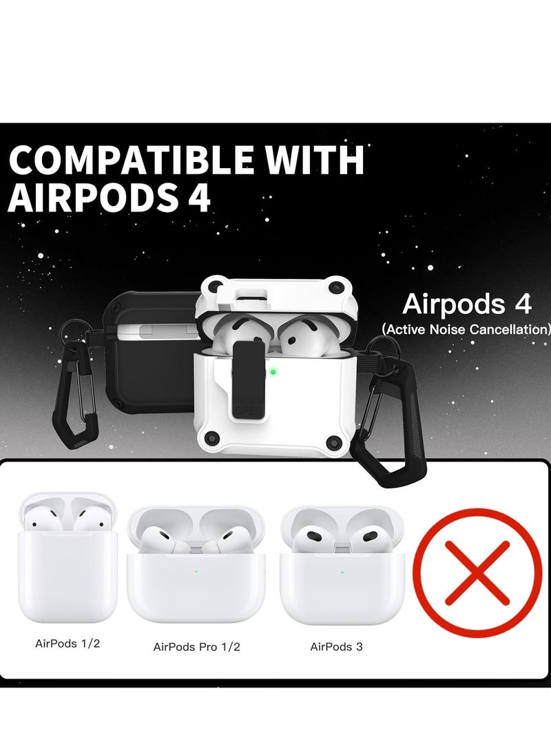 أنيوغرو - متوافق مع الذكور والإناث airpods 4 كم واقية ، تنطبق على الجيل الرابع من airpods 2024 كم واقية التلقائي قفل قفل أمان غطاء ، مع تنظيف كيت و keychain الجبهة أدى مرئية بيضاء - Image 1