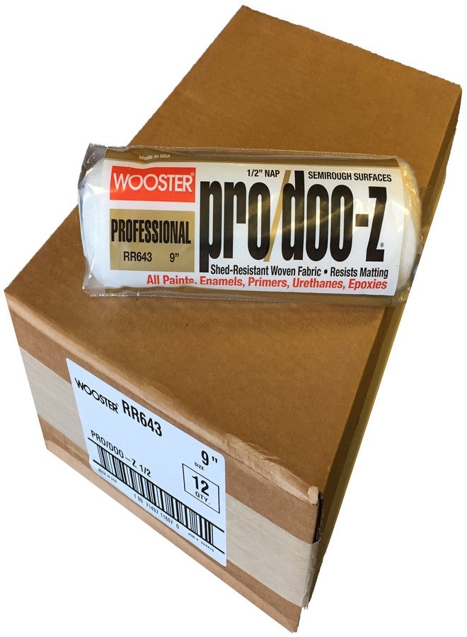 Wooster 12 Pack Wooster RR643-9 Pro/Doo-Z 9" Shed Resistant Professional Roller Cover with 1/2" Nap - Image 1