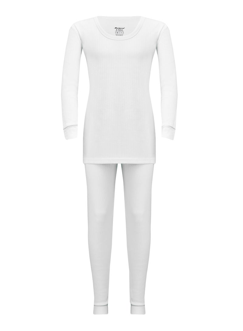 Mariposa Womens Cotton Interlock Thermal Set (White) - Image 1