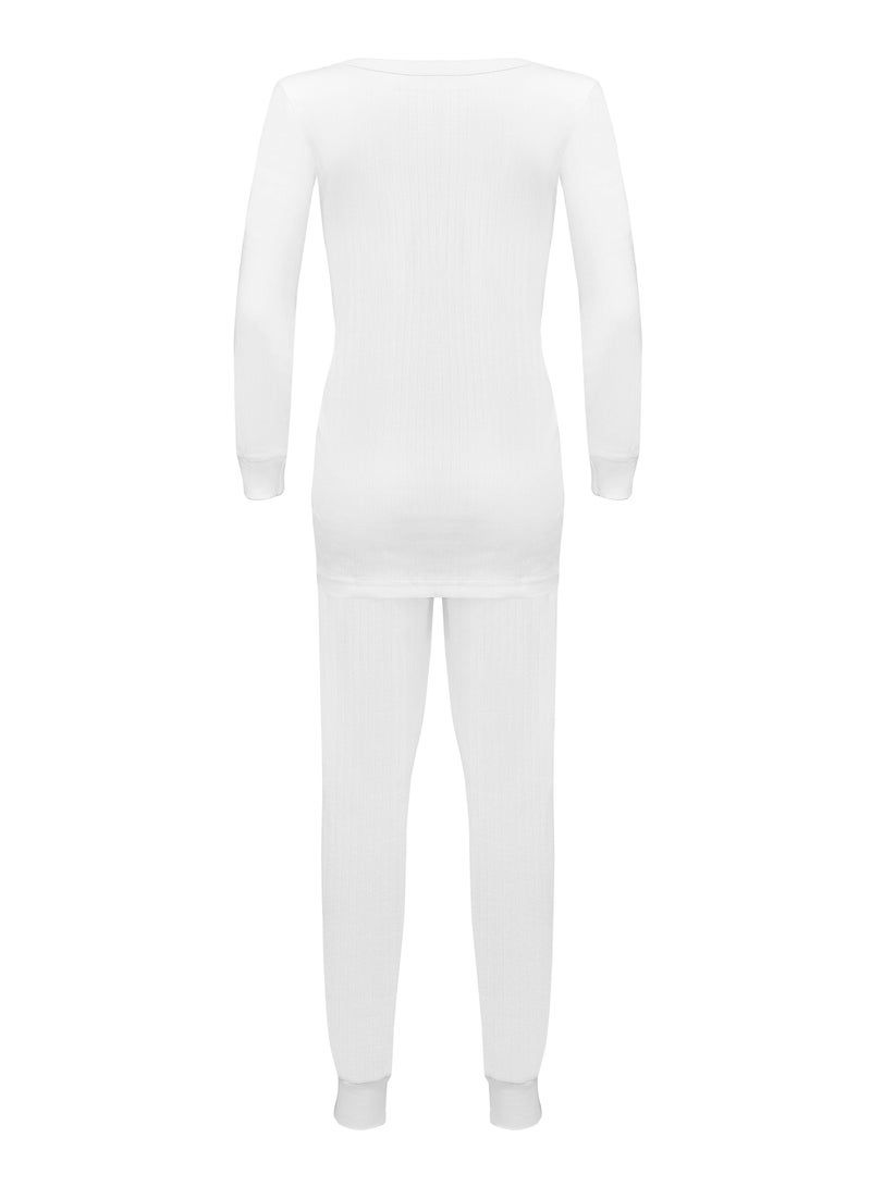 Mariposa Womens Cotton Interlock Thermal Set (White) - Image 3