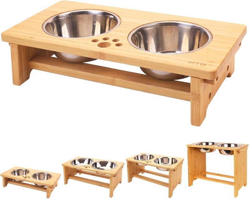 HTB Elevated Dog Bowls,Raised Dog Bowl Stand with 2 Stainless Steel Bowls, Elevated Raised Dog Bowls for Large Medium Small Sized Dogs - Image 1