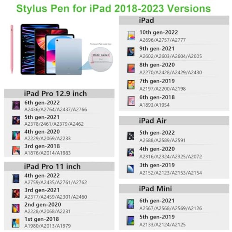 قلم شاشة لجهاز IPad 2018-2023 مع خاصية رفض راحة اليد، قلم ستايلس مغناطيسي، قلم رصاص نشط لجهاز IPad 10/9/8/7/6 Gen، IPad Pro 11/12.9 بوصة، IPad Air 5/4/3 Gen، IPad Mini 6/5 Gen وردي - Image 2