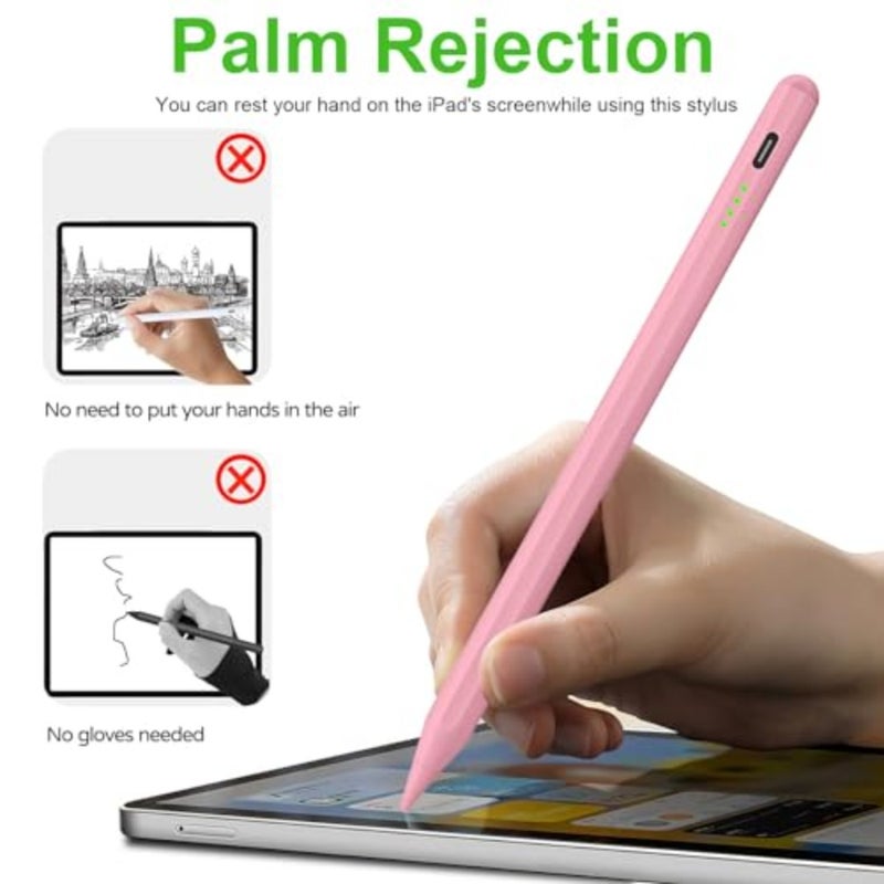 قلم شاشة لجهاز IPad 2018-2023 مع خاصية رفض راحة اليد، قلم ستايلس مغناطيسي، قلم رصاص نشط لجهاز IPad 10/9/8/7/6 Gen، IPad Pro 11/12.9 بوصة، IPad Air 5/4/3 Gen، IPad Mini 6/5 Gen وردي - Image 5