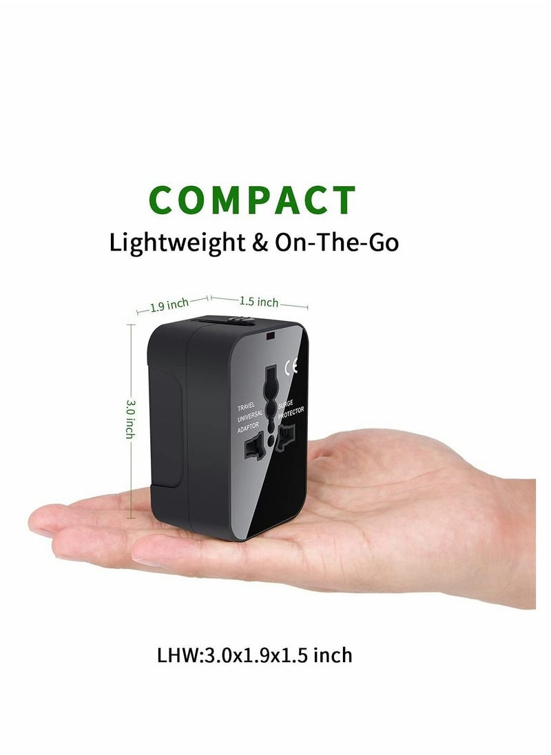 Excefore - Travel Adapter, Universal All in One Worldwide Travel Adapter Power Converters Wall Charger AC Power Plug Adapter with Dual USB Charging Ports for Asia Europe UK AUS and USA (Black) - Image 1