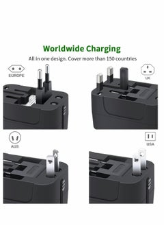 Excefore Travel Adapter, Universal All in One Worldwide Travel Adapter Power Converters Wall Charger AC Power Plug Adapter with Dual USB Charging Ports for Asia Europe UK AUS and USA (Black)  - Image 2