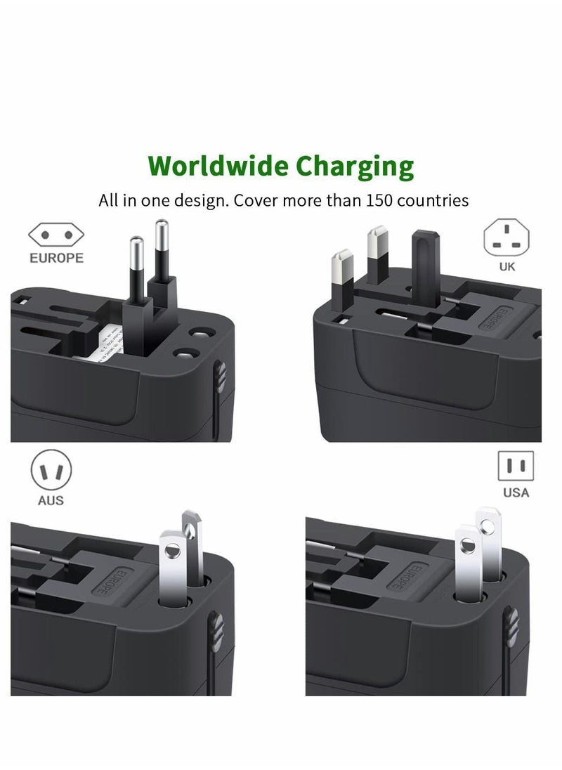 Excefore - Travel Adapter, Universal All in One Worldwide Travel Adapter Power Converters Wall Charger AC Power Plug Adapter with Dual USB Charging Ports for Asia Europe UK AUS and USA (Black) - Image 1