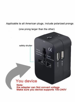 Excefore Travel Adapter, Universal All in One Worldwide Travel Adapter Power Converters Wall Charger AC Power Plug Adapter with Dual USB Charging Ports for Asia Europe UK AUS and USA (Black)  - Image 3