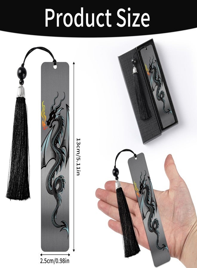 RUBOAOA Dragon Metal Bookmark for Men Boys, Cool Book Page Marker with Tassel and Gift Box, Black Reading Clip for Office School, Birthday Christmas Inspirational Gifts - Image 2