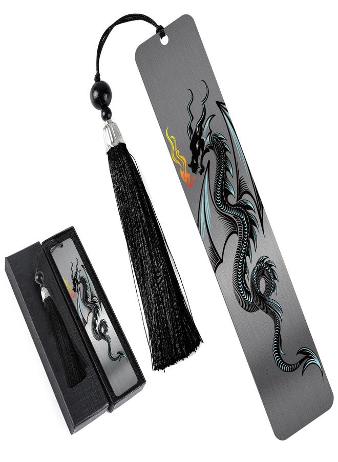 RUBOAOA Dragon Metal Bookmark for Men Boys, Cool Book Page Marker with Tassel and Gift Box, Black Reading Clip for Office School, Birthday Christmas Inspirational Gifts - Image 1