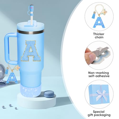 Miglaja Blue Accessories for Stanley Cup Accessories 30OZ 40OZ, All Accessories Gift Box Contain Flower Straw Topper, Sillicone Boot, Letter Stickers and Pendants,Spill Stopper Set (Blue A) - Image 5