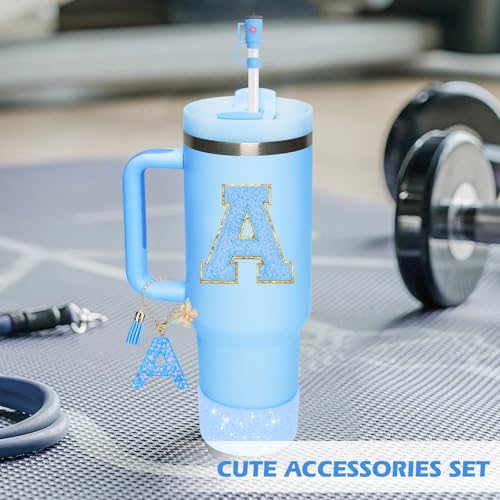 Miglaja Blue Accessories for Stanley Cup Accessories 30OZ 40OZ, All Accessories Gift Box Contain Flower Straw Topper, Sillicone Boot, Letter Stickers and Pendants,Spill Stopper Set (Blue A) - Image 4