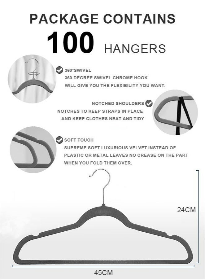 رولستيمي رمادي المخملية الشماعات 100 حزمة - الفضة هوك ، الفضاء إنقاذ عدم الانزلاق علاقات ملابس ، 16.5 بوصة مع شريط التعادل للمعاطف ، سترة ، جاكيتات ، فساتين ، قمصان ، الدعاوى و تي شيرت - Image 4