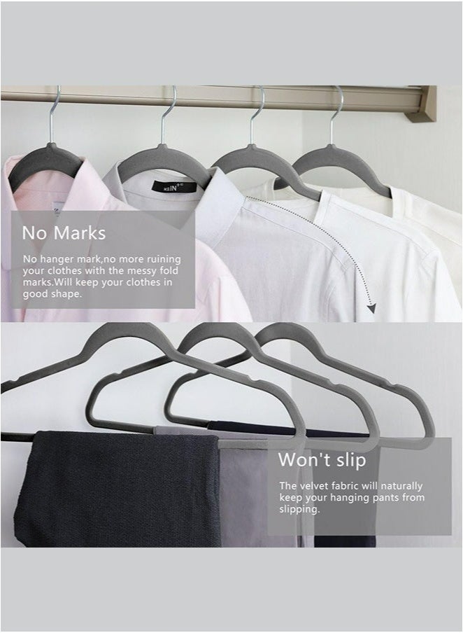 رولستيمي رمادي المخملية الشماعات 100 حزمة - الفضة هوك ، الفضاء إنقاذ عدم الانزلاق علاقات ملابس ، 16.5 بوصة مع شريط التعادل للمعاطف ، سترة ، جاكيتات ، فساتين ، قمصان ، الدعاوى و تي شيرت - Image 3