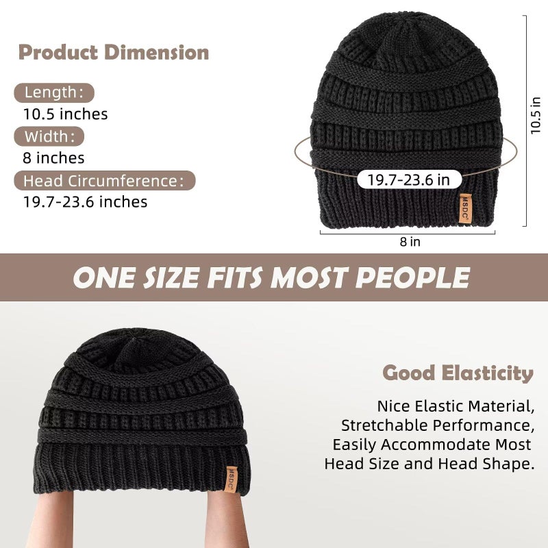 MSDC 3 Pack Satin Lined Beanie for Women, Warm Slouchy Winter Hats with Silk Lined, Fashionable Oversized Cable Knit Hat Skull Cap-01 - Image 2
