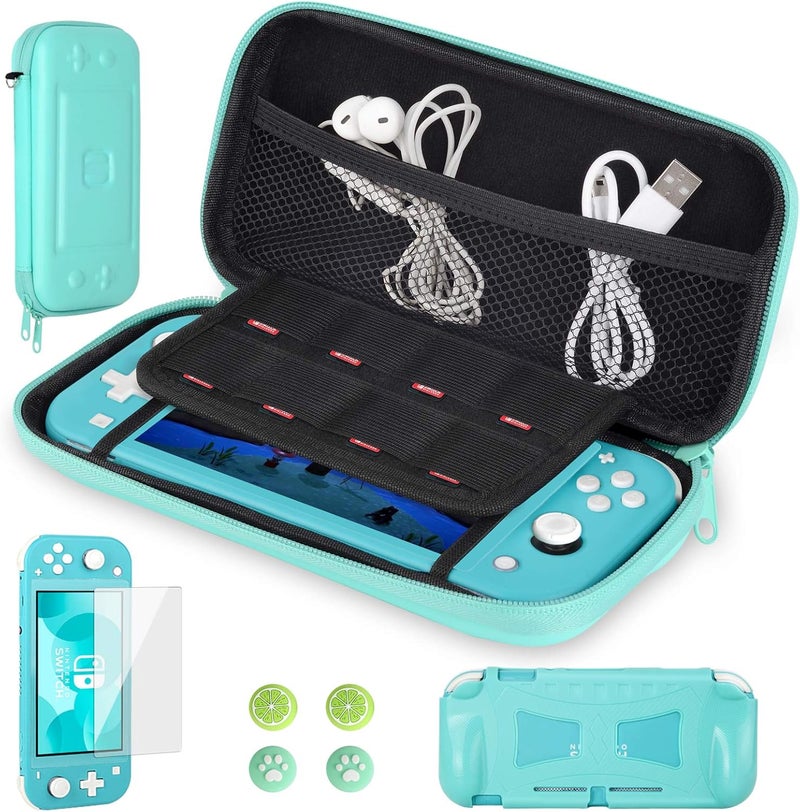 كوباك حقيبة حمل لجهاز Nintendo Switch Lite - مع واقي شاشة واحد، وحافظة قبضة واحدة، وأربعة أغطية قبضة للإبهام، حقيبة سفر فائقة النحافة من مادة EVA البريميوم، و8 خراطيش ألعاب، باللون الأخضر - Image 1