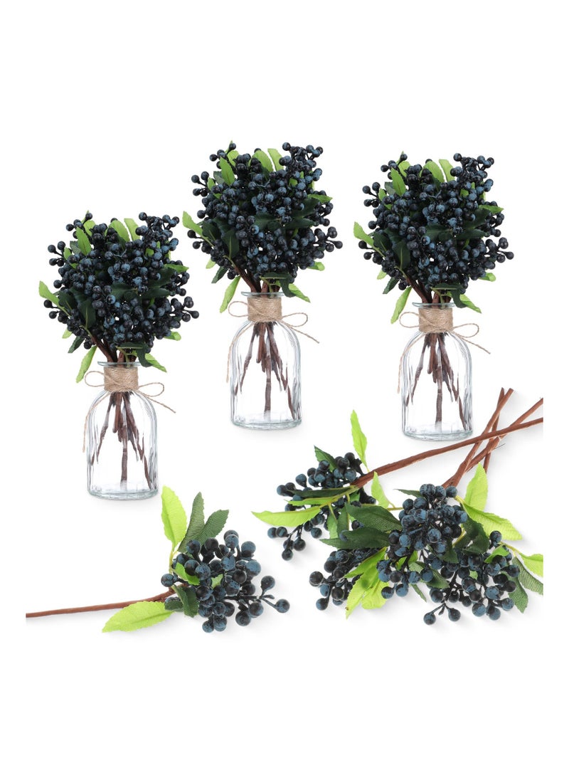 SYOSI 6 Pcs  Artificial Blue Berry Branch with Green Leaves for Home Kitchen Wedding DIY Bridal Bouquet Decoration  - Image 1
