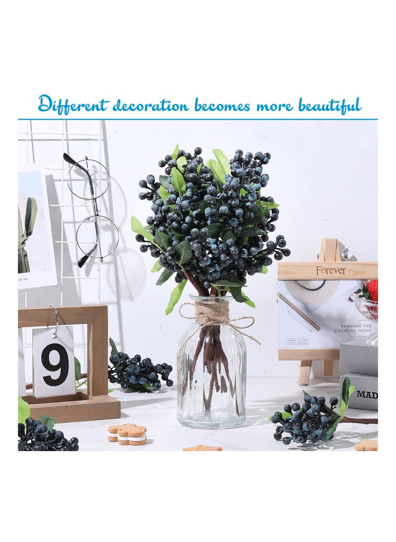 SYOSI 6 Pcs  Artificial Blue Berry Branch with Green Leaves for Home Kitchen Wedding DIY Bridal Bouquet Decoration  - Image 4