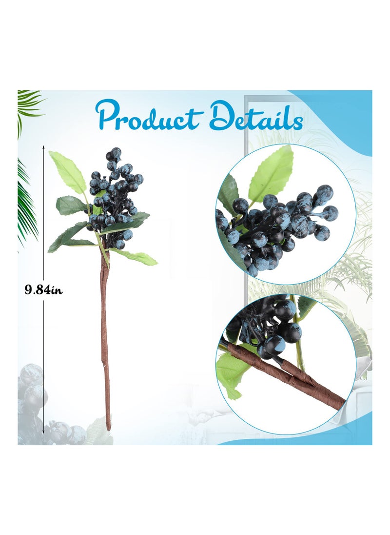 SYOSI 6 Pcs  Artificial Blue Berry Branch with Green Leaves for Home Kitchen Wedding DIY Bridal Bouquet Decoration  - Image 2