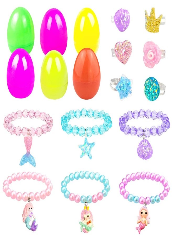 VLUSSO Easter Basket Stuffers Easter Eggs Fillers Filled 6 Pack Eggs with Colorful Bracelet Inside, Pre Plastic Eggs Stuffers Toys for Girls Kids Gifts - Image 1