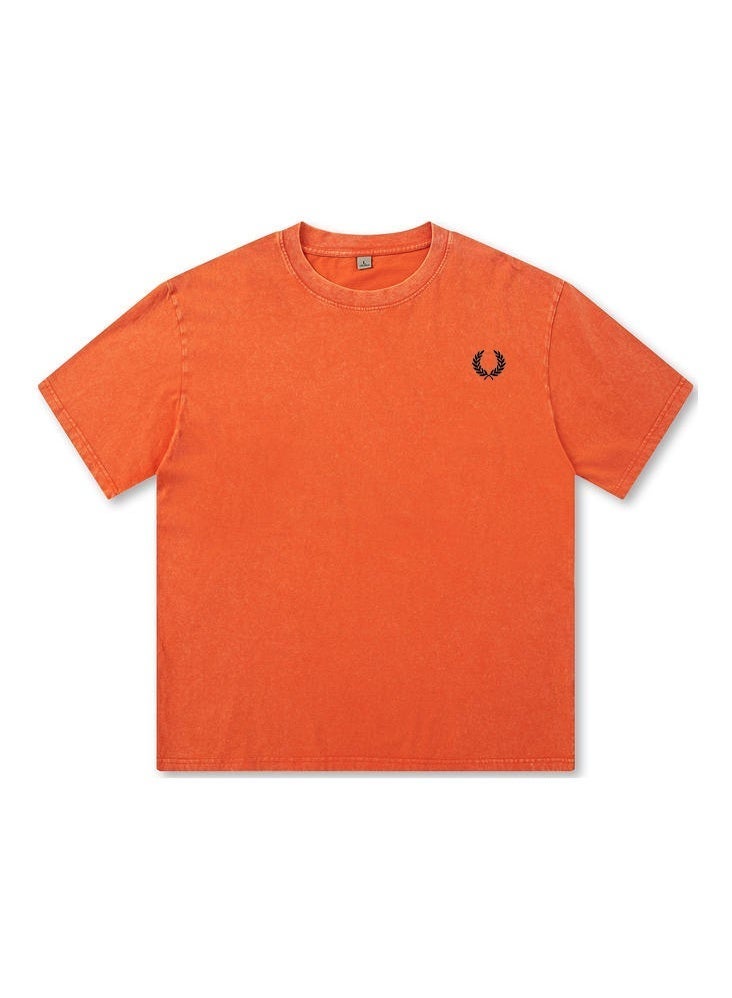 Fred Perry vintage old washed printed loose round neck T-shirt for men and women with the same basic Joker casual shirt. - Image 2