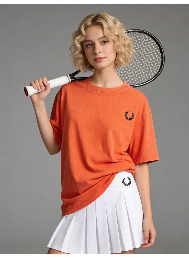 Fred Perry vintage old washed printed loose round neck T-shirt for men and women with the same basic Joker casual shirt. - Image 3