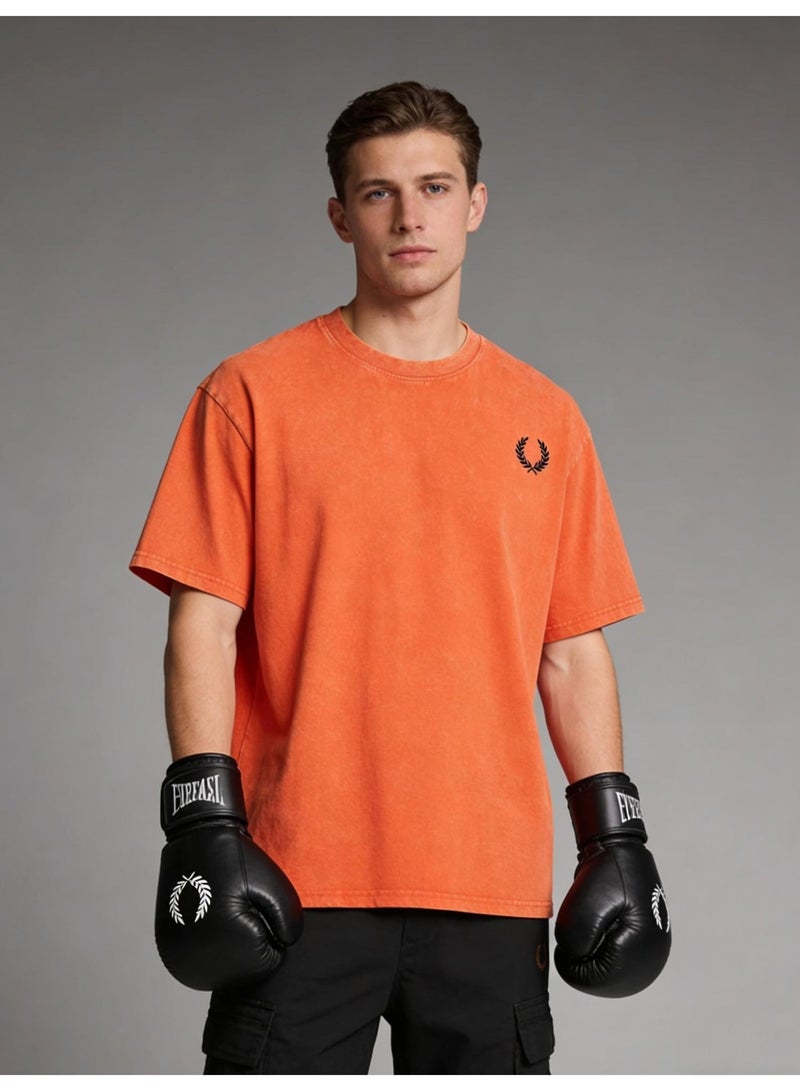 Fred Perry vintage old washed printed loose round neck T-shirt for men and women with the same basic Joker casual shirt. - Image 1