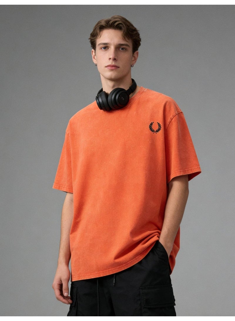 Fred Perry vintage old washed printed loose round neck T-shirt for men and women with the same basic Joker casual shirt. - Image 4