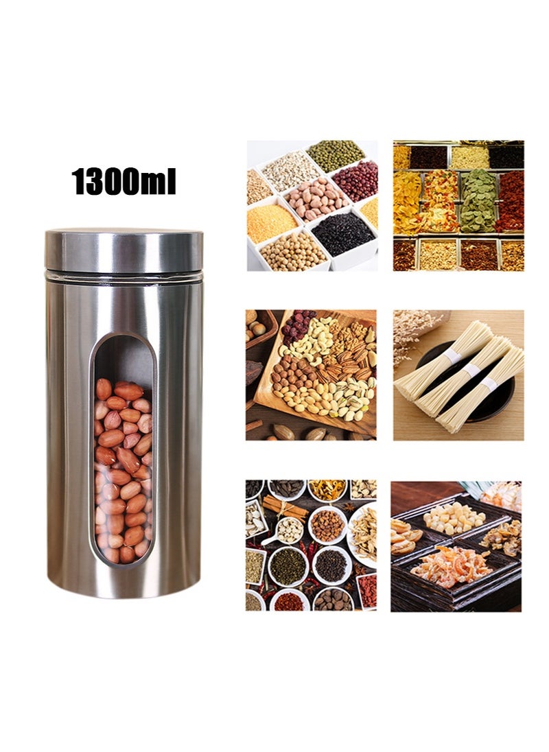 تابيت 1PCS 1300ml علب زجاجية من الفولاذ المقاوم للصدأ, جرة تخزين المطبخ مع نافذة زجاجية وأغطية مضادة للهواء, حاويات مطبخ مضادة للهواء, حاوية منظمة المطبخ  - Image 1