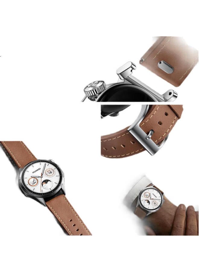 WP Genuine Leather Watch Band For Huawei Gt5 Pro/Gt4/Watch4/3 Pro/New Quick Release Sports Watch Band Universal 46/48Mm Dial Strap - Gravel Brown - Image 2