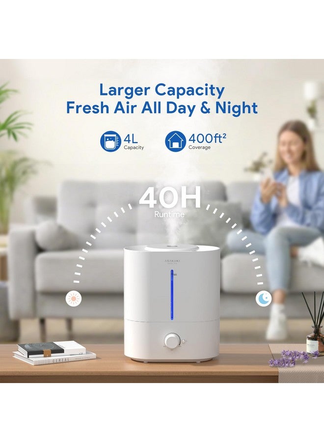 ASAKUKI ASAKUKI Humidifiers for Bedroom Large Room, 4L Top Fill Cool Mist Humidifiers for Home, Baby Nursery & Plants, Quiet Room Humidifier with Diffuser, Night Light, Auto Shut Off, Easy Clean, 40H Runtime  - Image 1