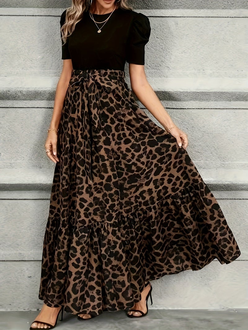 Elegant Floral A-Line Long Dress for Women, Short-Sleeved Summer Vacation Outfit - Image 4