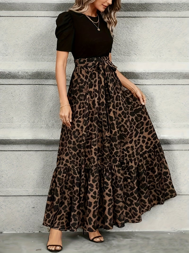 Elegant Floral A-Line Long Dress for Women, Short-Sleeved Summer Vacation Outfit - Image 5