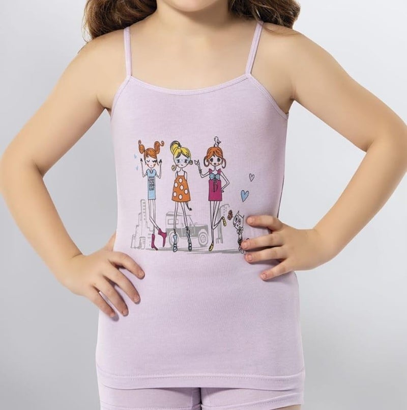 KOTA 3408 Girl's Colorful Printed Rope Strap Undershirt 12 Pieces  - Image 1