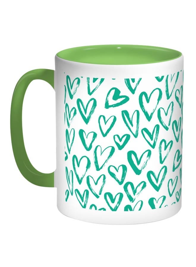 RYN Hearts Printed Coffee Mug Teal Green/White/Black 11ounce
