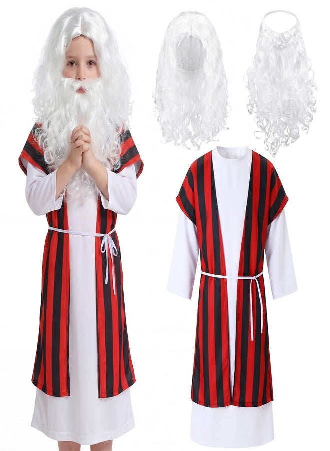 Skicuff 5 Pcs Moses Costume for Kids Boy Biblical Costumes Accessory Outfits with Robe Tunic Belt Wig Beard for Children(S) - Image 1