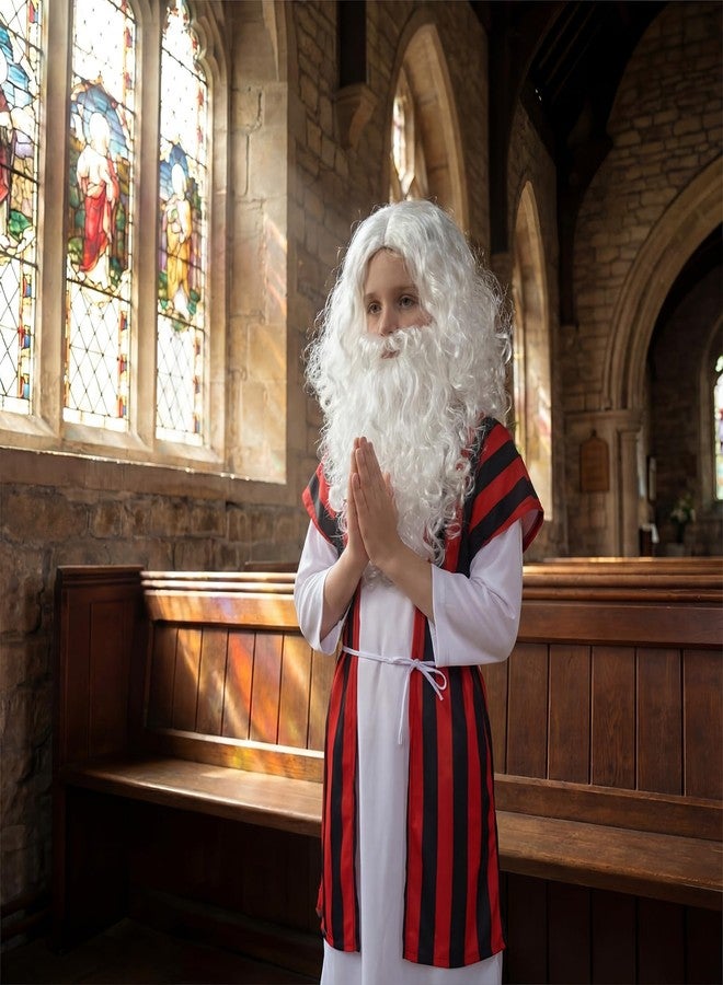 Skicuff 5 Pcs Moses Costume for Kids Boy Biblical Costumes Accessory Outfits with Robe Tunic Belt Wig Beard for Children(S) - Image 5