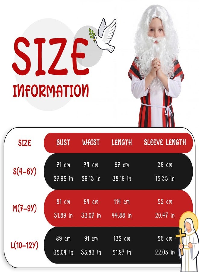 Skicuff 5 Pcs Moses Costume for Kids Boy Biblical Costumes Accessory Outfits with Robe Tunic Belt Wig Beard for Children(S) - Image 2
