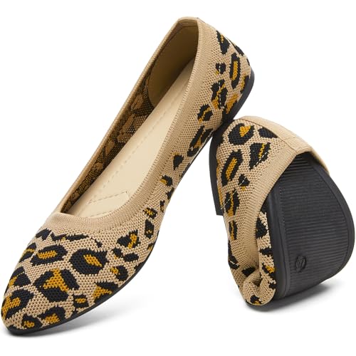 HEAWISH Women’s Ballet Flat Flats Shoes Comfortable Mesh Pointed Toe Slip On Dress Shoes(Leopard,US9) - Image 1