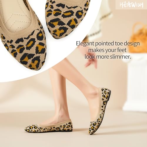 HEAWISH Women’s Ballet Flat Flats Shoes Comfortable Mesh Pointed Toe Slip On Dress Shoes(Leopard,US9) - Image 4